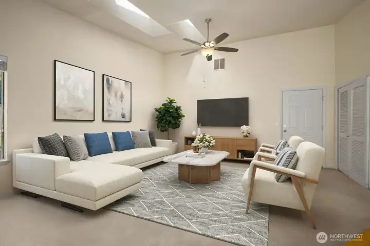 Staged to demonstrate flexibility, whether used as a media room, second living area, or a more relaxed everyday hangout space.