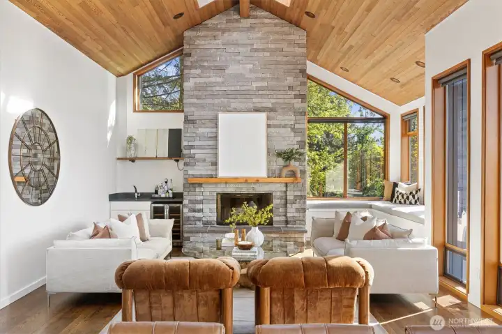 The interior walls have been painted; the firepalce is an amazing focal point of this room.