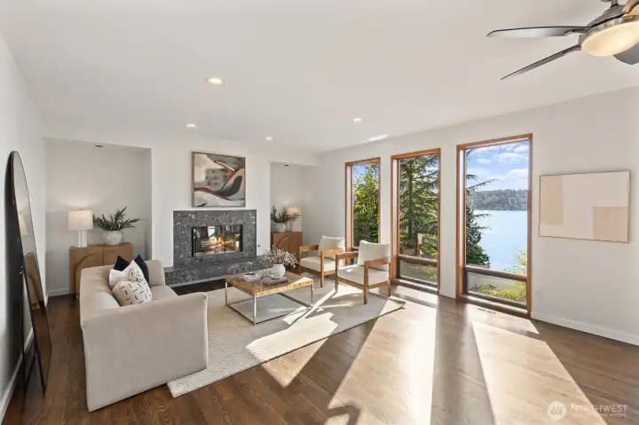 The sitting area offers a fireplace for relaxing with your favorite book or unwinding before a restful night's sleep.