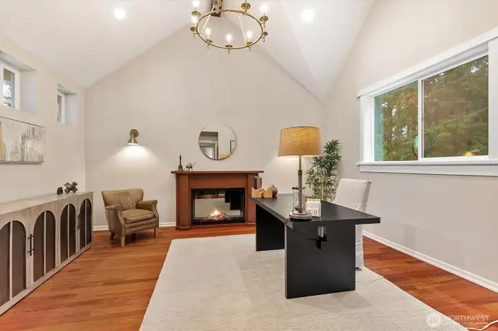 Vaulted Study w/Electric Fireplace