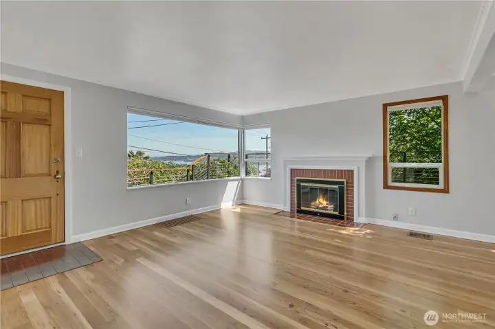 Living room with view of Lake Washington.