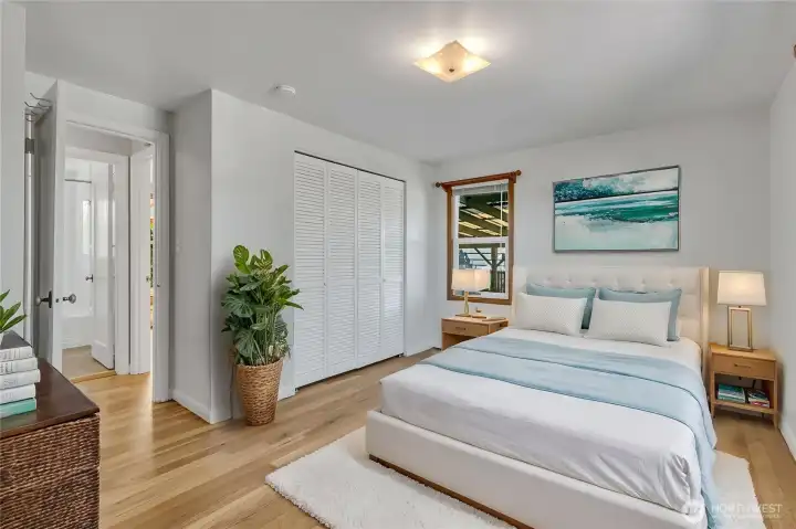 Virtually staged primary bedroom.