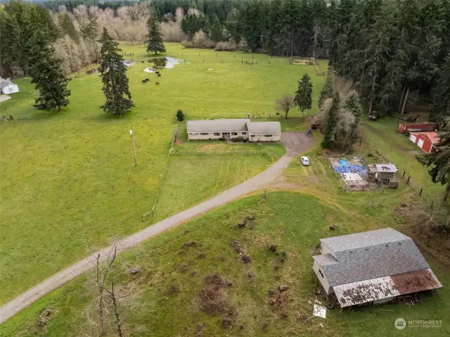 Aerial of Main Home and Detached Garage