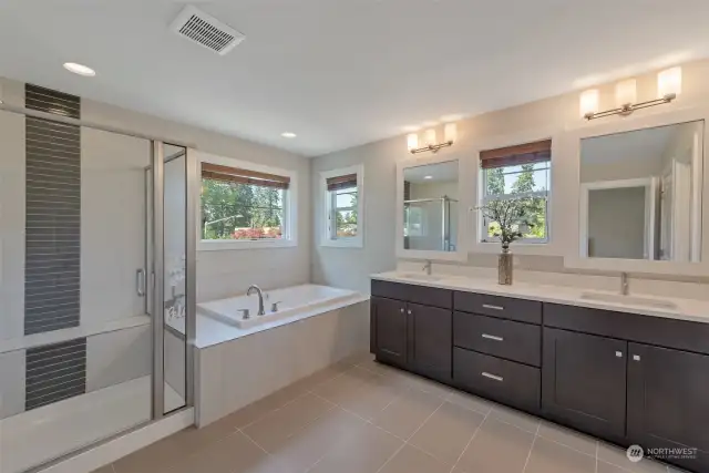 Primary bath with shower and soaking tub