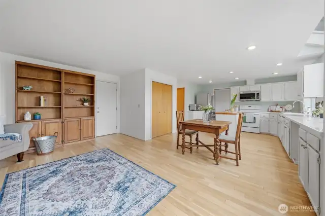 View into the kitchen, the garage entry is the door to the left.