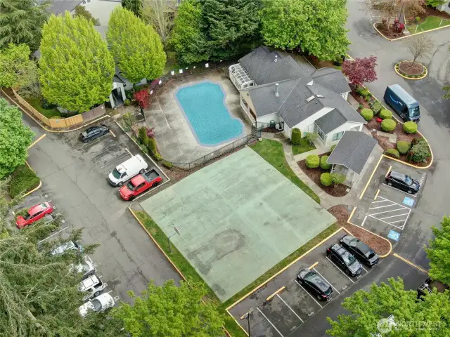 A basketball court completes this community fun center.