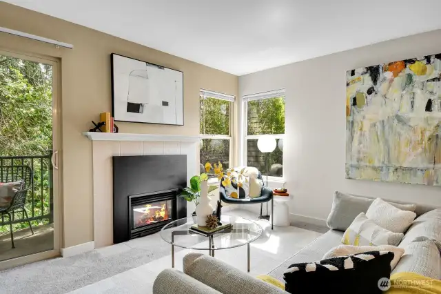 Relax or chat with friends around the cozy gas fireplace.