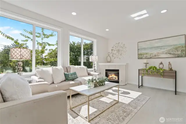Wood-burning fireplace adds cozy charm