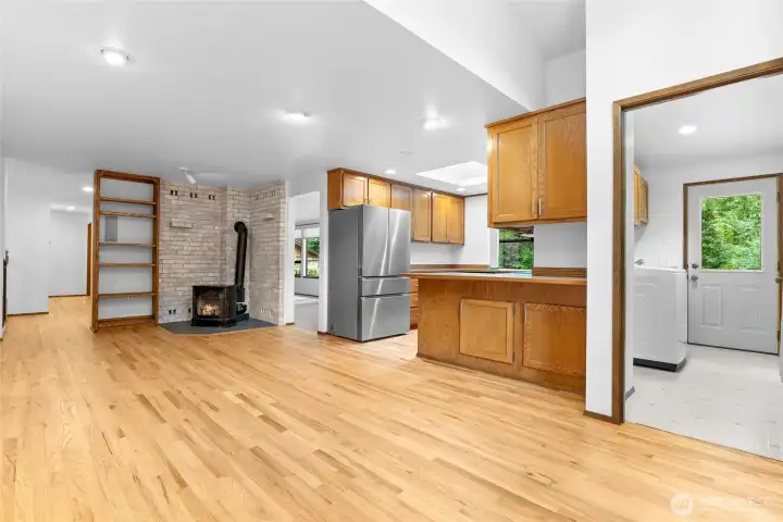 Family room, kitchen and laundry room