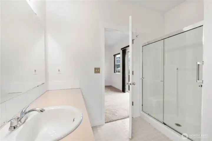 Large walk in shower in the primary bathroom