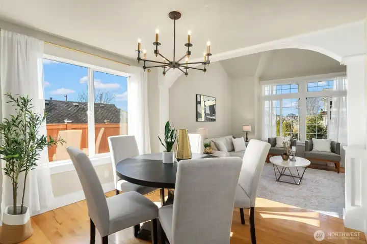 View from kitchen into Dining Room & Living Room.