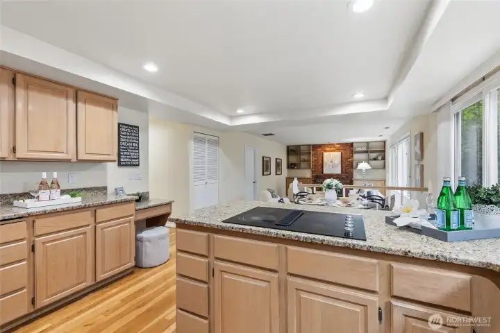 Kitchen connects seamlessly to nook and family room.