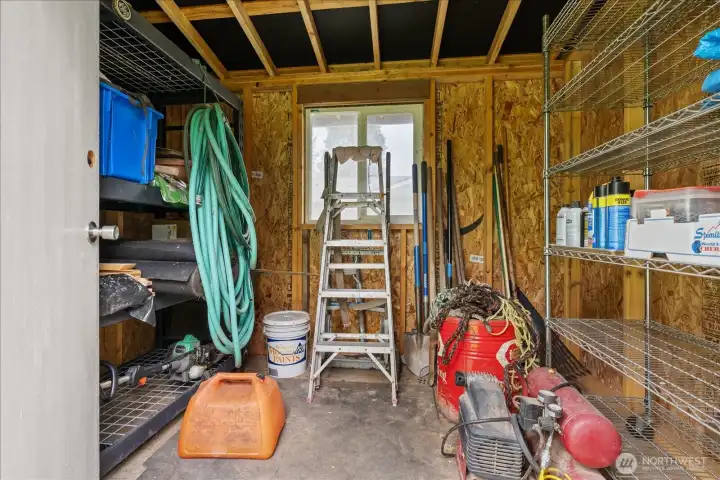 The oversized shed offers exceptional storage space for yard tools, outdoor equipment, and seasonal items. Perfect for organization, the spacious shed provides plenty of room for lawn care essentials and recreational gear.