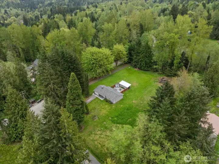 Surrounded by larger parcels, the backyard captures the peaceful feel of country living.