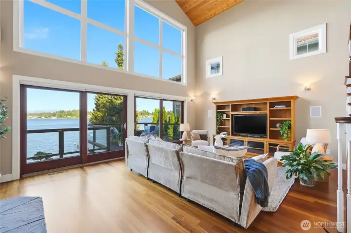 Another view of the main living area with built-in entertainment center.