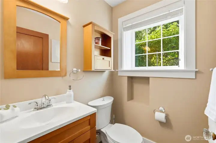 Basement level bathroom.