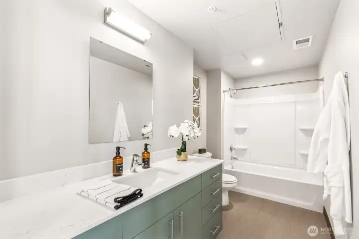 Spacious bathroom with quartz countertops Spacious bathroom with quartz countertops