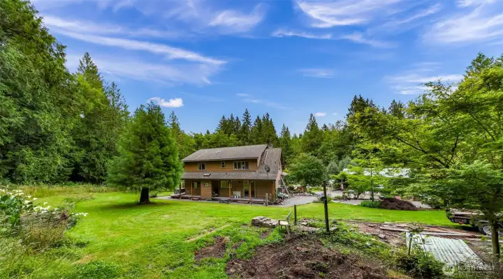 Rear elevation from along the big trees. Rear elevation from along the big trees.