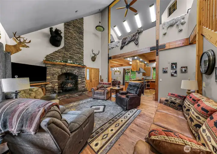 Floor to ceiling Rock Fireplace. Floor to ceiling Rock Fireplace.