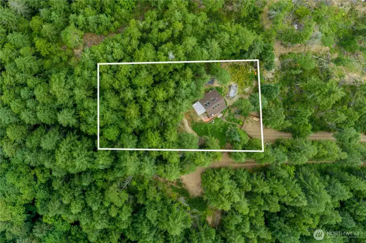 This fully fenced property has been professionally surveyed. White boundary lines are approximate and provided for visual reference.