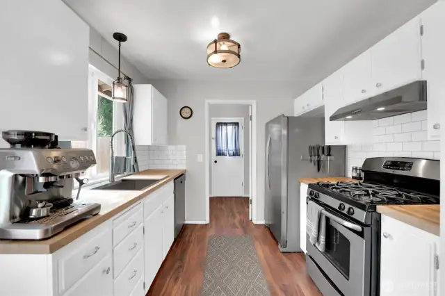 Galley style kitchen.