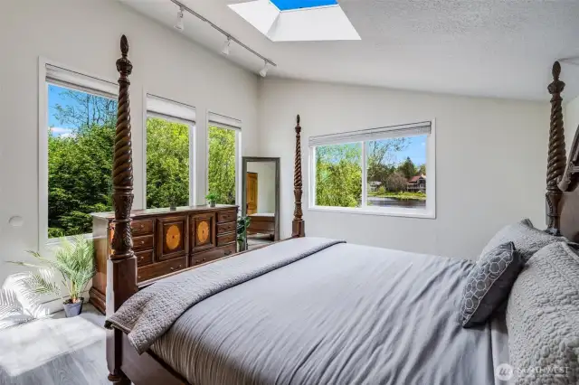 Lake view and natural light.
