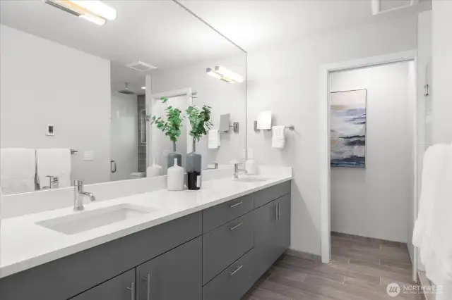 Stunning primary bath with heated floors