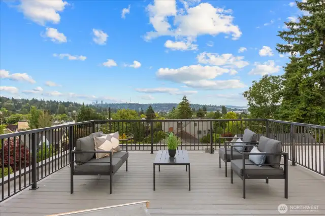 Rooftop deck with views of the space needle