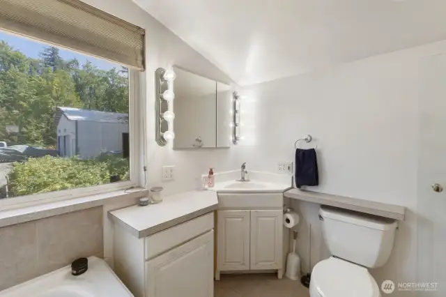 Full bath upstairs with soaking tub and walk in shower