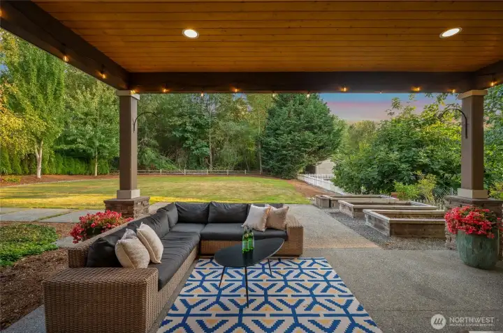 Covered patio with lighting for year-round entertaining