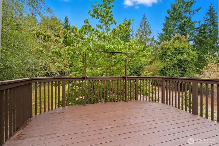 Excellent deck accessible from dining room upstairs.
