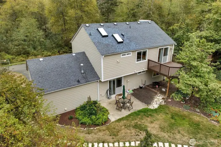 Drone view of back of home.