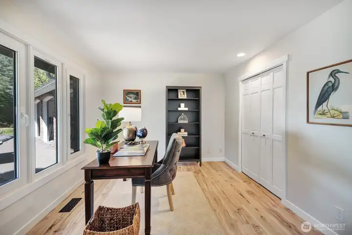 Versatile room on the main floor can be used as a guest bedroom.