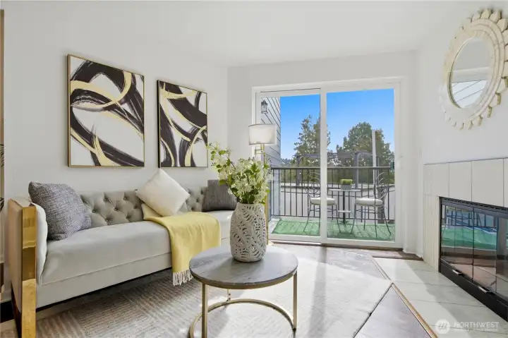A spacious, sun-filled living room with abundant natural light