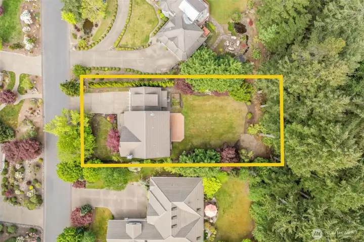 View from above to illustrate private backyard greenbelt
