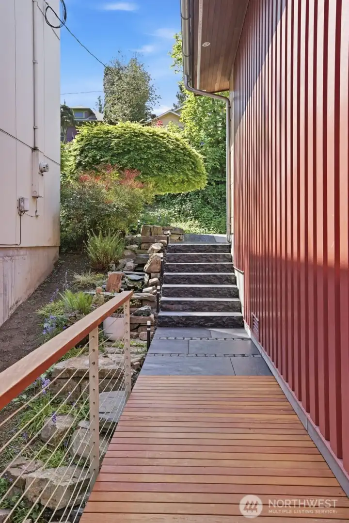 Ipe, black limestone and granite for this entry walkway.
