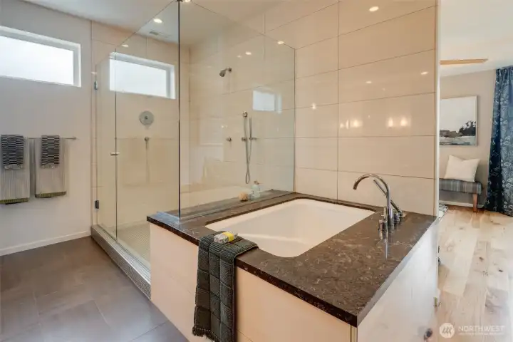 This soaking tub is very inviting.