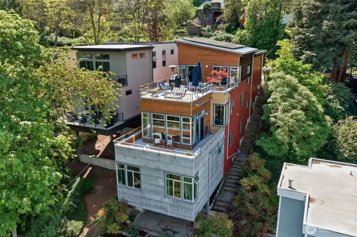 Aerial view of the front of the house.