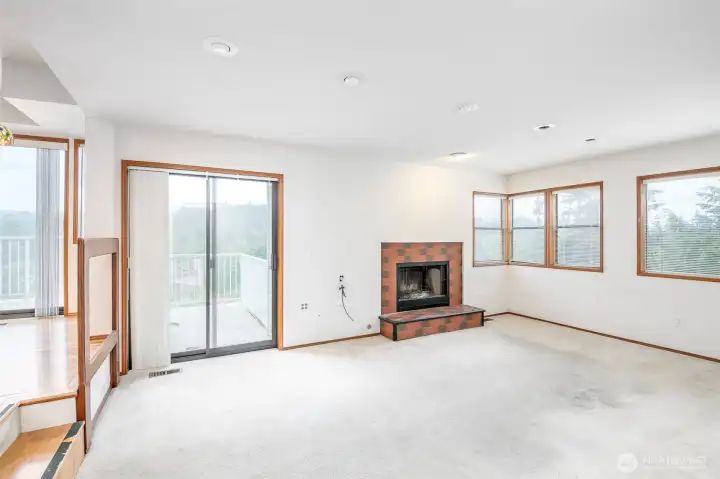 Fireplace in family room with 180 degree views