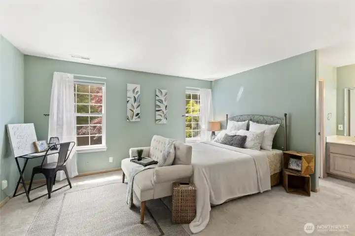 Amazing Primary Space with Lots of Light. Be sure to daydream out the window with elevated garden views.