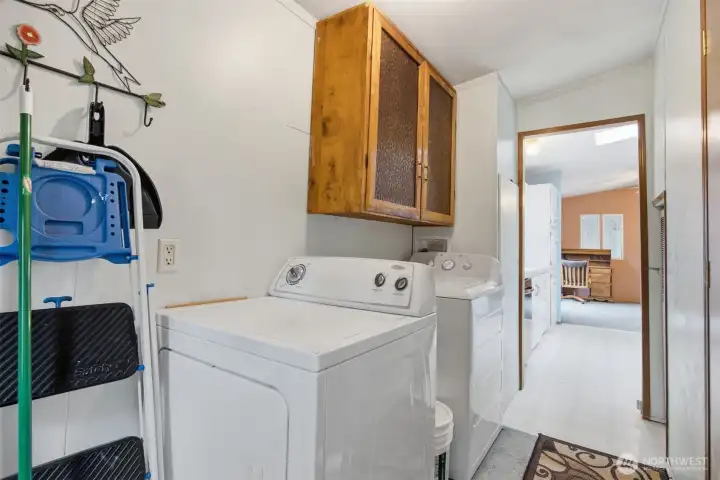 The laundry room is just off the kitchen and back door.