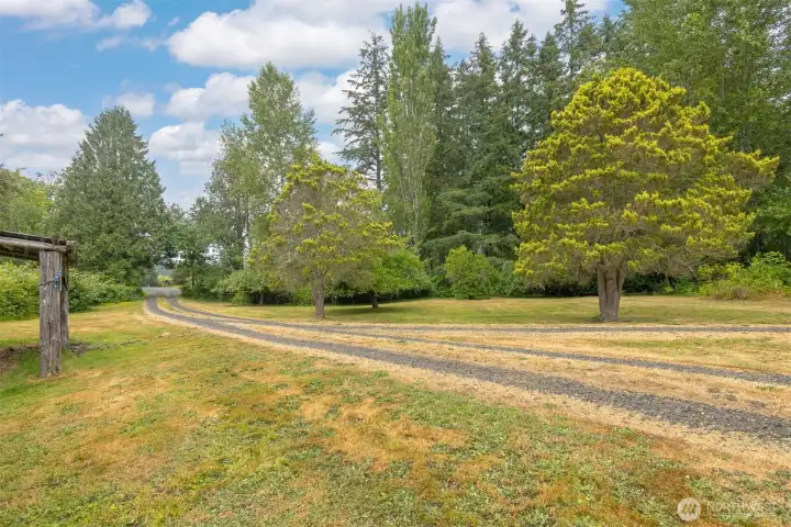 Looking across the front lawn and circular driveway toward Holtzheimer Trail Road.