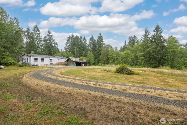 Looking across the circular garage towards California Creek.