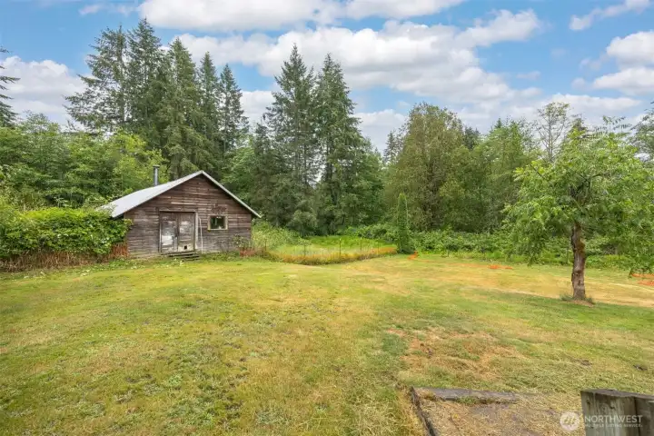 Looking at the workshop with California Creek beyond.