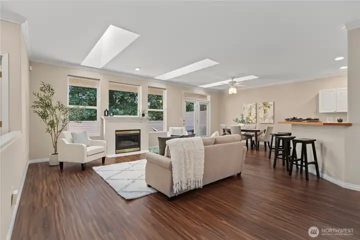 Spacious open floorplan with lots of natural light and skylights.