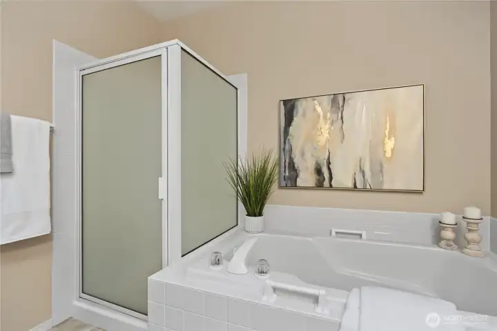Primary shower and soaking tub.
