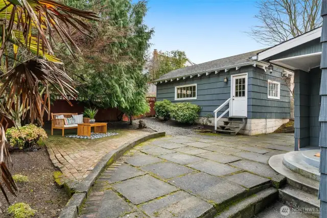 Detached Garage & Patio Area