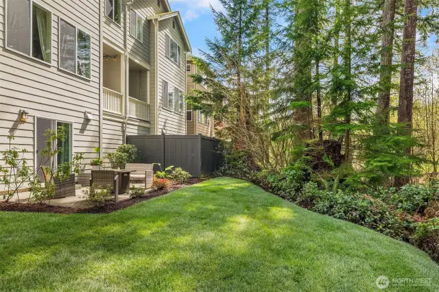 Exceptional outdoor space with privacy and SW facing patio.