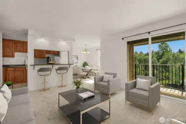 corner unit, only one shared wall. Views of green out the windows