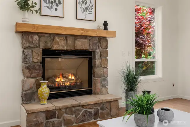 A second cozy gas fireplace.